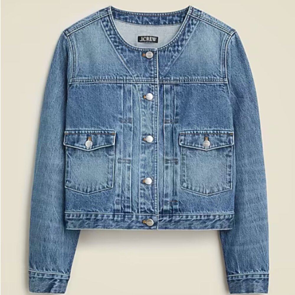 109 NWT JCrew Pleated Denim Lady Jacket
